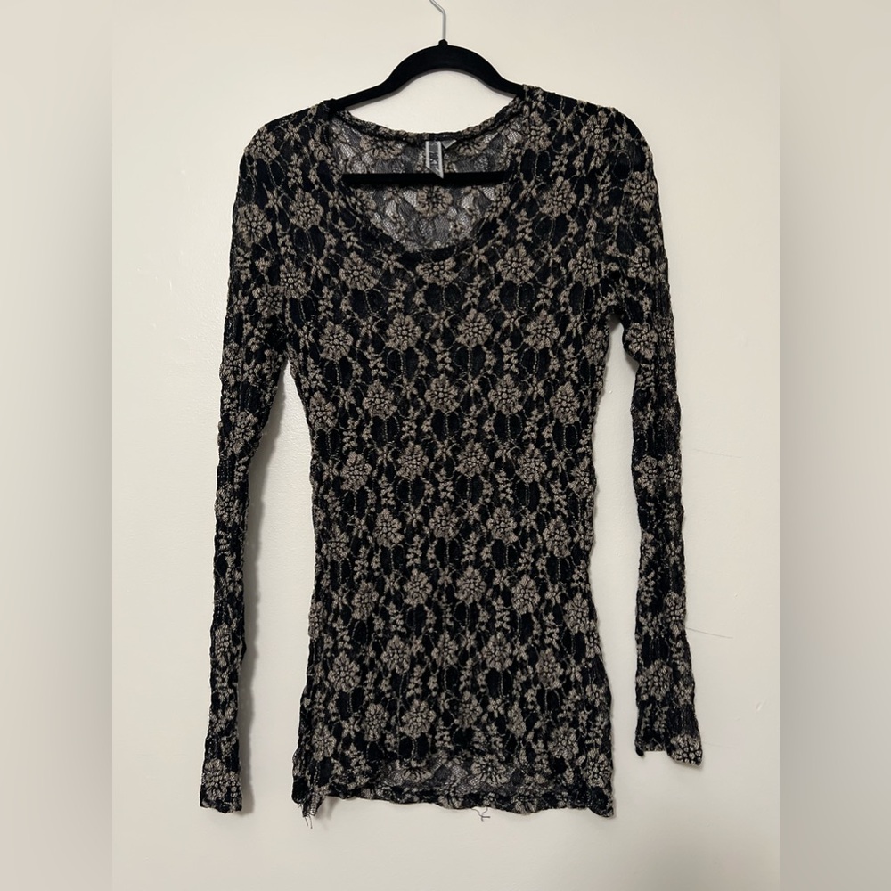 BKE Women’s Black Lace Long Sleeve Top Large fairygoth whimsical